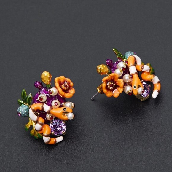 LES NEREIDES SNAKES gold tone earrings enamel - Picture 2 of 4